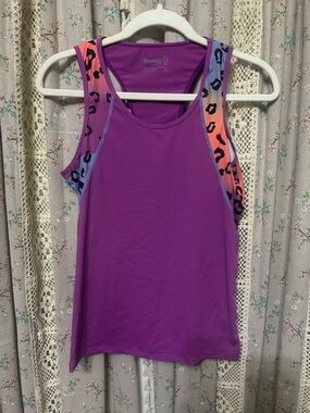 Baddle Pickleball Purple Racerback Tank Leopard Print Athletic Top